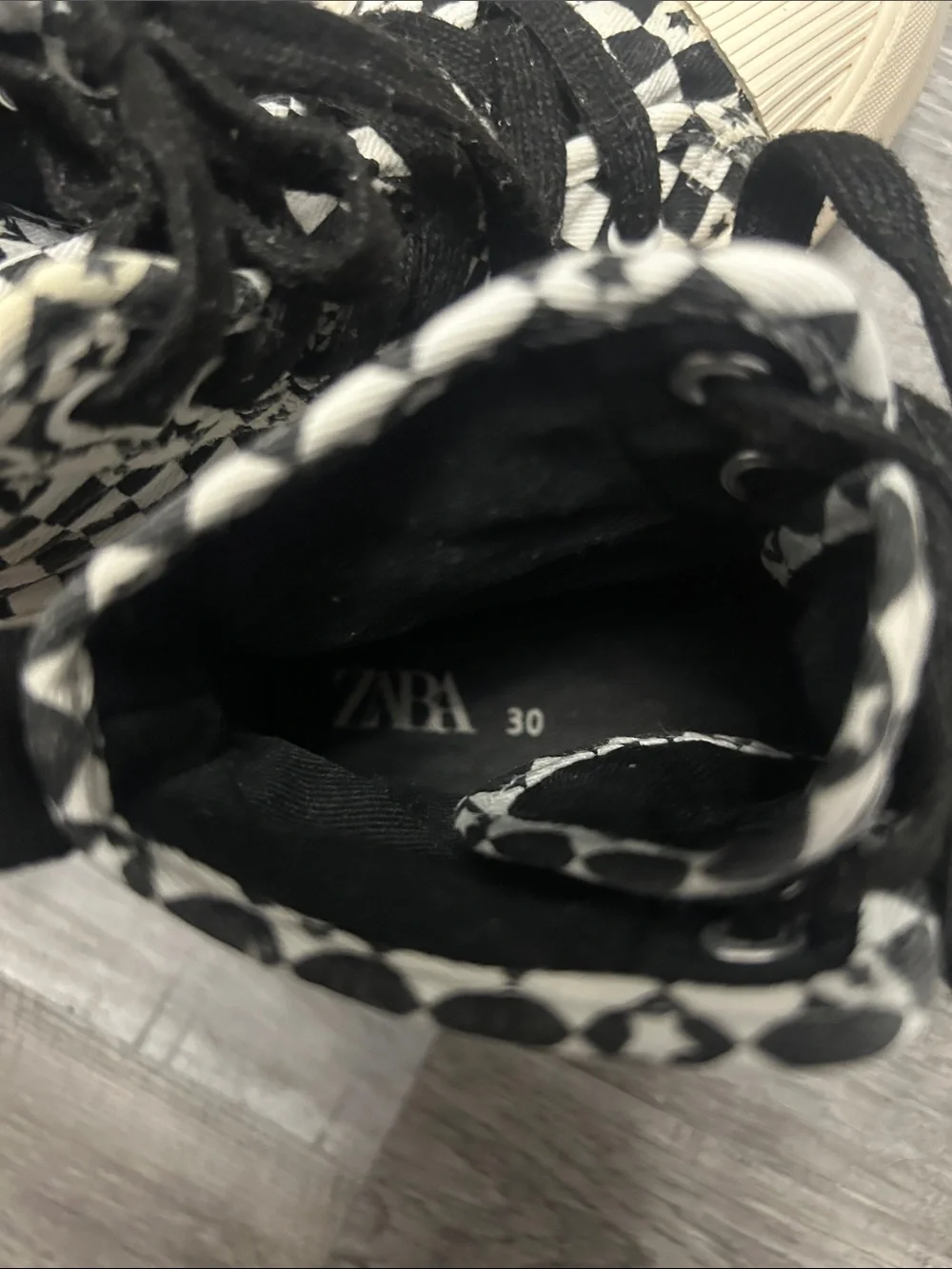 Zara Black & White Checkerboard High-Top Sneakers with Star Detail